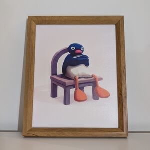 Upset Pingu On Chair Print in Wooden Frame 9 x 11 inches (Framed)